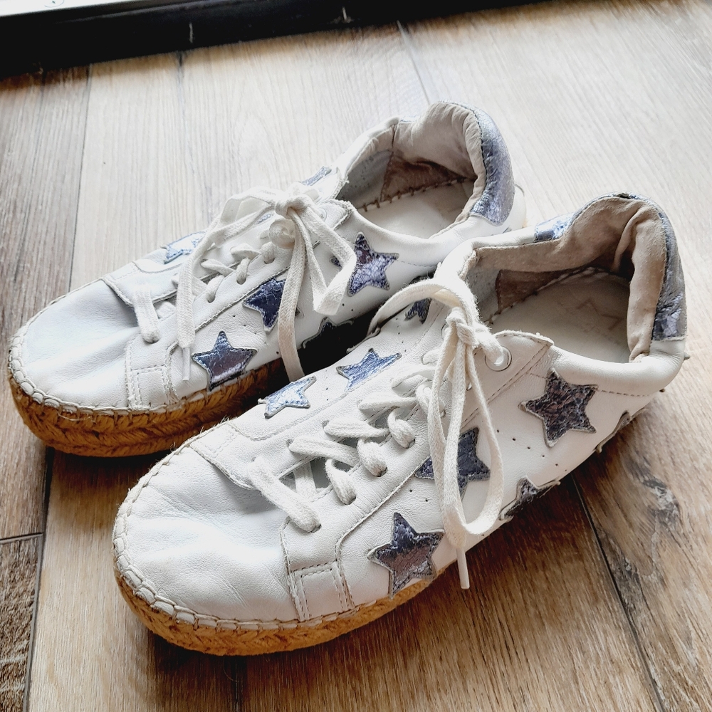 Marc Fisher Marcia Leather Espadrilles Sneakers Blue Star Accents Sz:8M